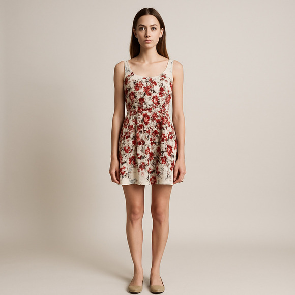 LOFT Floral Red Midi Dress - Picture 1 of 5